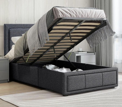 OTTOMAN STORAGE GAS LIFT UP 3FT SINGLE SMALL DOUBLE 4FT6 KING SIZE FABRIC BED
