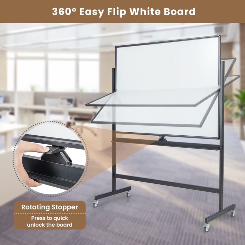 Retractable Board Rolling White Board Reversible Dry Erase Board Height Adjustable White ...