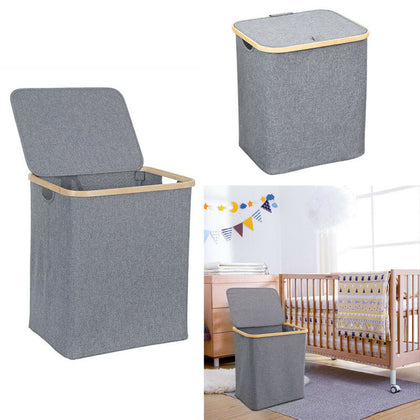 Linen Fabric Laundry Basket Hamper Bin Dirty Clothes Storage Organizer with Lid