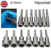 14pc/set 1/4 Nut Driver Bit Set Hex Magnetic Metric Socket Impact Drill Adapter