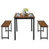 3 PCS Dining Table Set Dining Table & 2 Benches 2-4 Persons W/ Anti-Rust Frame
