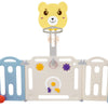 12+2 Panels Baby Playpen Foldable Kids Safety Activity Center & Basketball Hoop