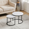Set of 2 Modern Nesting Coffee Table Round Accent Cafe Table White Marble Effect