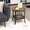 2-Tier Round End Table Industrial Sofa Side Table w/ Open Shelf and Steel Legs