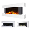 White LED Flame Electric Fireplace Tempered Glass Fire Heater Wi-Fi Wall Mounted