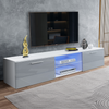 63" Modern Grey TV Unit Cabinet Stand Matt Body High Gloss Blue LED Large Doors