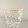 Geometric White Wire Square Wooden Side Basket Storage Unit Coffee Table Bedroom