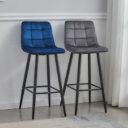 Set of 2 Velvet Bar Stools Breakfast Bar Stool Kitchen Squared Padded Seat New