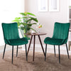 2 Pcs Green Velvet Dining Chairs High Back Kitchen Chairs Padded Seat Metal Legs