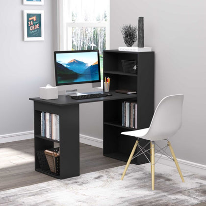 120cm Computer Desk Bookshelf Writing Table Workstation 6 Shelves Black