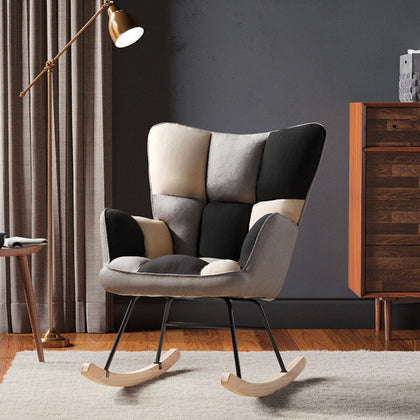 Upholstered Rocking Chair Armchair Rocker Lounge Fireside Sofa Patchwork Fabric