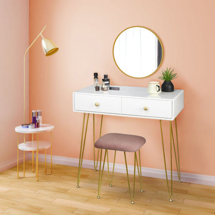 Dressing Table with Stool Mirror 2 Drawers Makeup Vanity Desk Bedroom Furniture