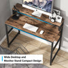 Simple Computer Desk with Bookshelf & Monitor Stand Riser Rustic Brown PC Table