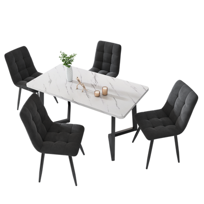 Set of 4 Dining Chairs with Backrest Metal Legs Velvet Seat Kitchen Chairs Grey