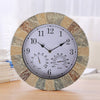 Garden Wall Clock Outdoor Decor Stone Effect Thermometer Humidity Home Bathroom