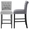 2x Chairs Bar Stools Bar Chairs linen Wood Legs Barstools High Stools grey