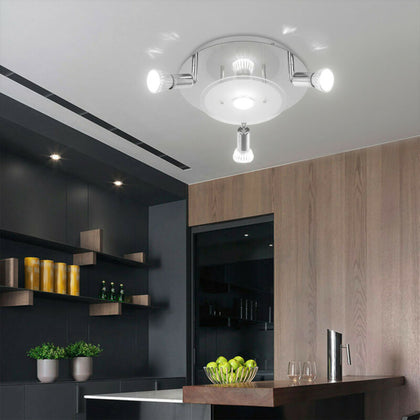 Modern LED Ceiling Lights Adjustable Spotlight 4 Way Round Plate with 4x Bulbs