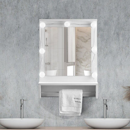 White Bathroom Cabinet Mirror Storage Unit Shelf LED Light Switch Towel Holder