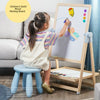 Kid Wooden Folding Double Sided Magnetic Drawing Board Easel with Stickers