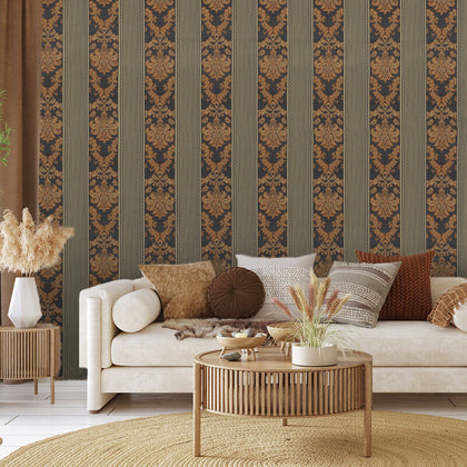 Luxury Gold Ornate Flower Damask Textured Wall Paper Sticker Wallpaper Film Roll