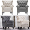 Linen Chesterfield Armchair Rhombic Fabric Upholstered Living Room Lounge Chair