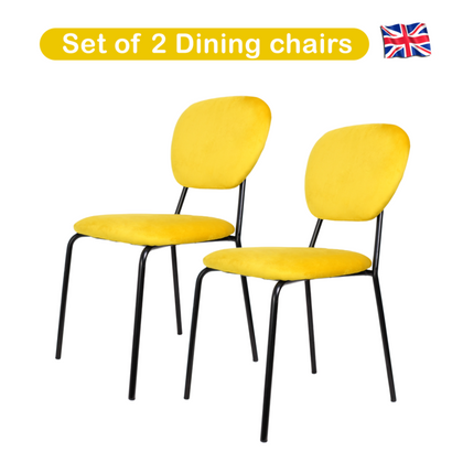 Dining Chairs 2 PCS Velvet Yellow Stackable Fabric Seat Metal Leg Home Office