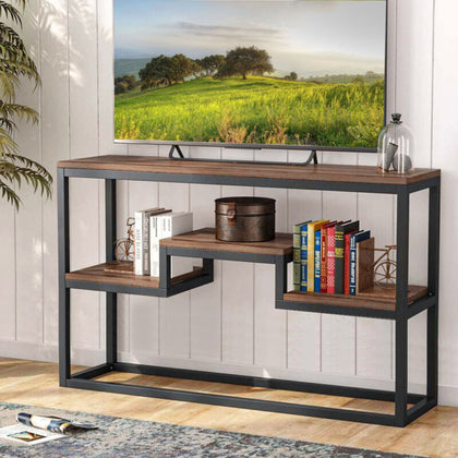 Industrial Console Table Bookshelf Rustic Wood Shelf Table Hallway Living Room