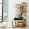 Bamboo Clothes Rail Rack Garment Stand with Top Shelf Shoe Storage Ladder Rails