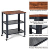 3 Tier Kitchen Serving Trolley Steel Frame Rolling Storage Cart Display Rack