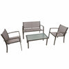 3 Pcs Garden Balcony Set Glass Table+3 Mesh Chairs Patio Indoor&Outdoor Pool Set
