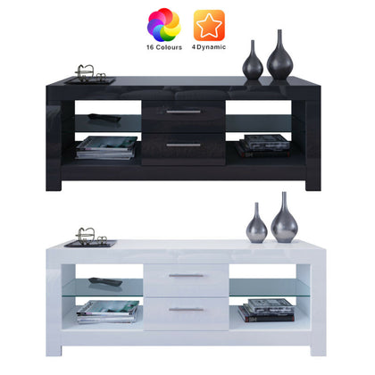 TV RGB LED Entertainment Unit Cabinet Stand Living Room Set Gloss Doors Modern