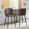 2 Pcs Breakfast Stool Bar Stools Brown Grey Faux Leather Dining Room Metal Legs