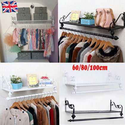 Heavy Duty Wall Mounted Clothes Rail Hanging Rack Garment Wardrobe Display Shelf