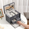 4 Layers Large Jewellery Box Storage Organizer Case Cabinet w/Portable Box Grey