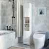 White Tall Bathroom Cabinet Slim Storage Cabinet w/ 2 High Gloss Doors&6 Shelves