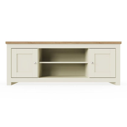 Lisbon Large TV Unit Cabinet Stand Media 2 Door 2 Shelf 130cm Cream Oak