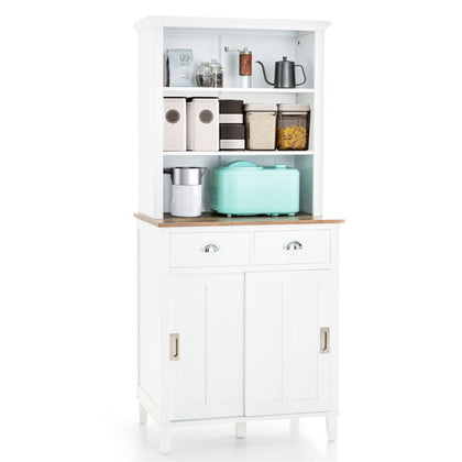 Kitchen Buffet Freestanding Kitchen Pantry Storage Cabinet w/ Hutch Sliding Door