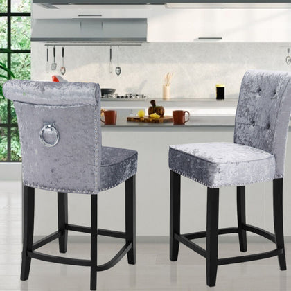 New Vintage Crushed Velvet Bar Stool Kitchen Ring Knocker Back Rivet Chair Seat