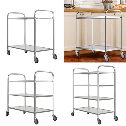 2-4 Tier Kitchen Trolley Cart Stainless Steel Catering Serving Rack Storage Unit