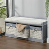 Hallway Storage Bench Cushioned 2-3 Seater Bench with Rattan Baskets Window Seat