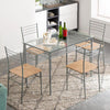 Glass Dining Table and Chairs Silver Iron Legs 1 Table 4 Chairs MDF Stools
