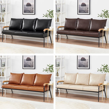 Modern 3-Seater Faux Leather Sofa Armchair Black/Cream/Brown Couches Living Room