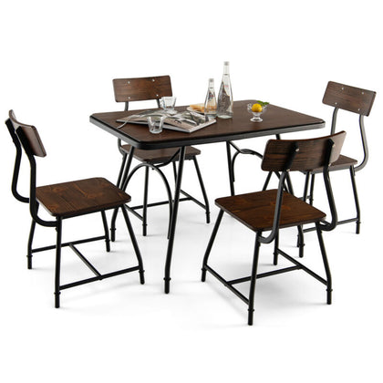 5 Piece Dining Table Set Rectangular Kitchen Table & 4 Chairs for 4 Person Brown