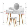 White Dressing Table Makeup Desk LED lights Round Mirror with Stool Vanity Set