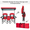 Double Sunshade Folding Chairs Outdoor 2-person Chairs w/Sun Protective Canopy