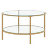 Round Coffee Table with Tempered Glass Top & Metal Legs Dining LivingRoom Golden