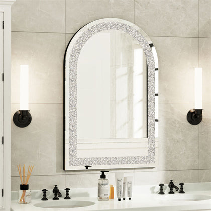 Beautifully Large Crystal Arch Wall Mirror With Diamond Mosaic Bathroom Mirror