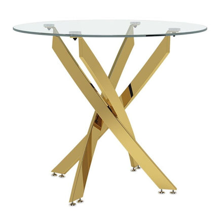 Gold Round Tempered Glass Kitchen Dining Table 2-4 Seater Reception Desk Stand