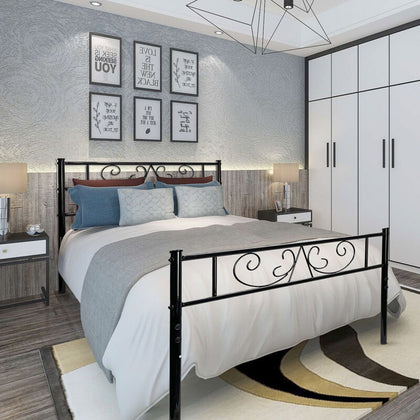 Twin Size Metal Bed Frame with Headboard and Footboard Mattress Foundation Black