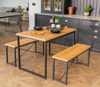 Industrial Style Wooden Dining Set 1 Table+2 Bench Dining Room Kitchen Home